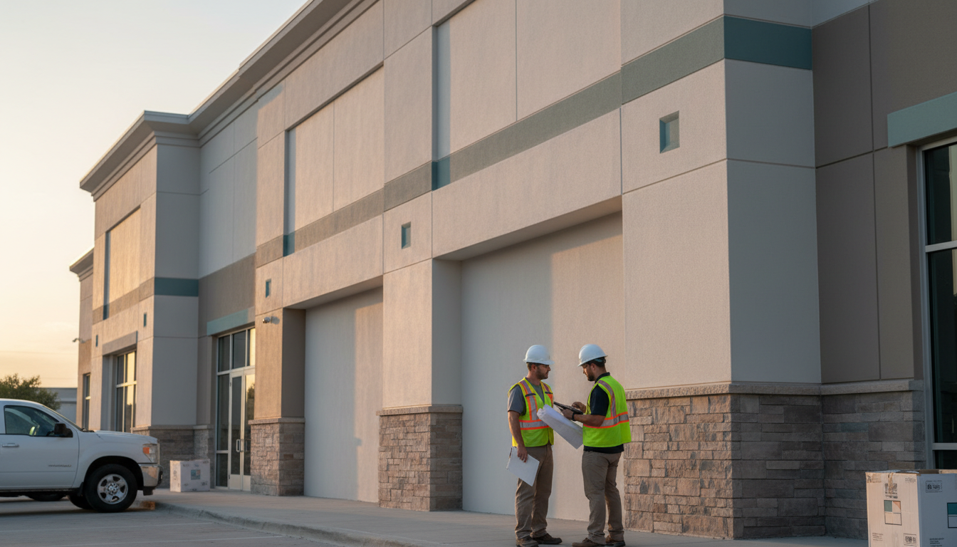 Exterior Finish Plastering exterior systems team on site